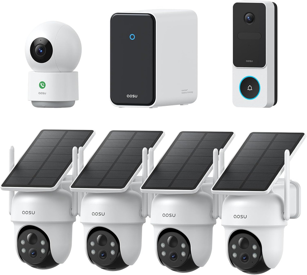 Aosu 3K Solar Security Camea Outdoor Wireless Kit System with 2K Video Doorbell