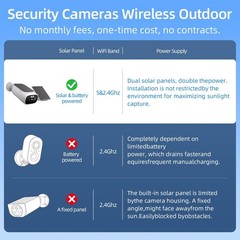 2K solar security camera outdoor camera wireless 2.4GHz/5G Dual-Band WiFi