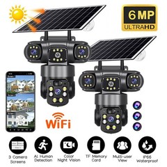 2X V380PRO 3 Lens 6MP Solar Home Security Camera Outdoor Wifi Wireless PTZ CCTV