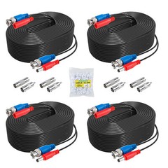 ANNKE 4x 100ft Black BNC Power Cable RCA Connector for CCTV Security DVR System