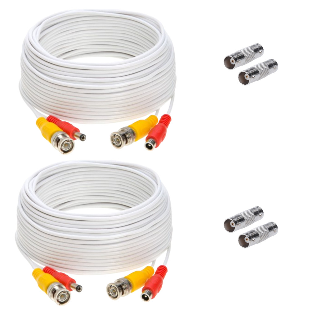 2 x 100FT CCTV Security Camera Extension Cable BNC DC Video Power Cord White
