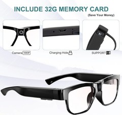 Lightweight Gray Smart Glasses with 32GB HD Camera – Easy One-Button Record