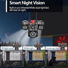 5MP 4 Lens Home Security WiFi Camera Outdoor 10K Wireless 4 Screens 16X Zoom PTZ