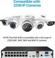 ZOSI 16CH PoE NVR with 4TB Home Security Camera System Video 4K 8MP HD Recording
