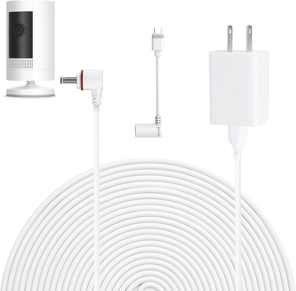 25FT Power Cord and Adapter Compatible with Ring Spotlight Cam Plus/Pro(Battery)