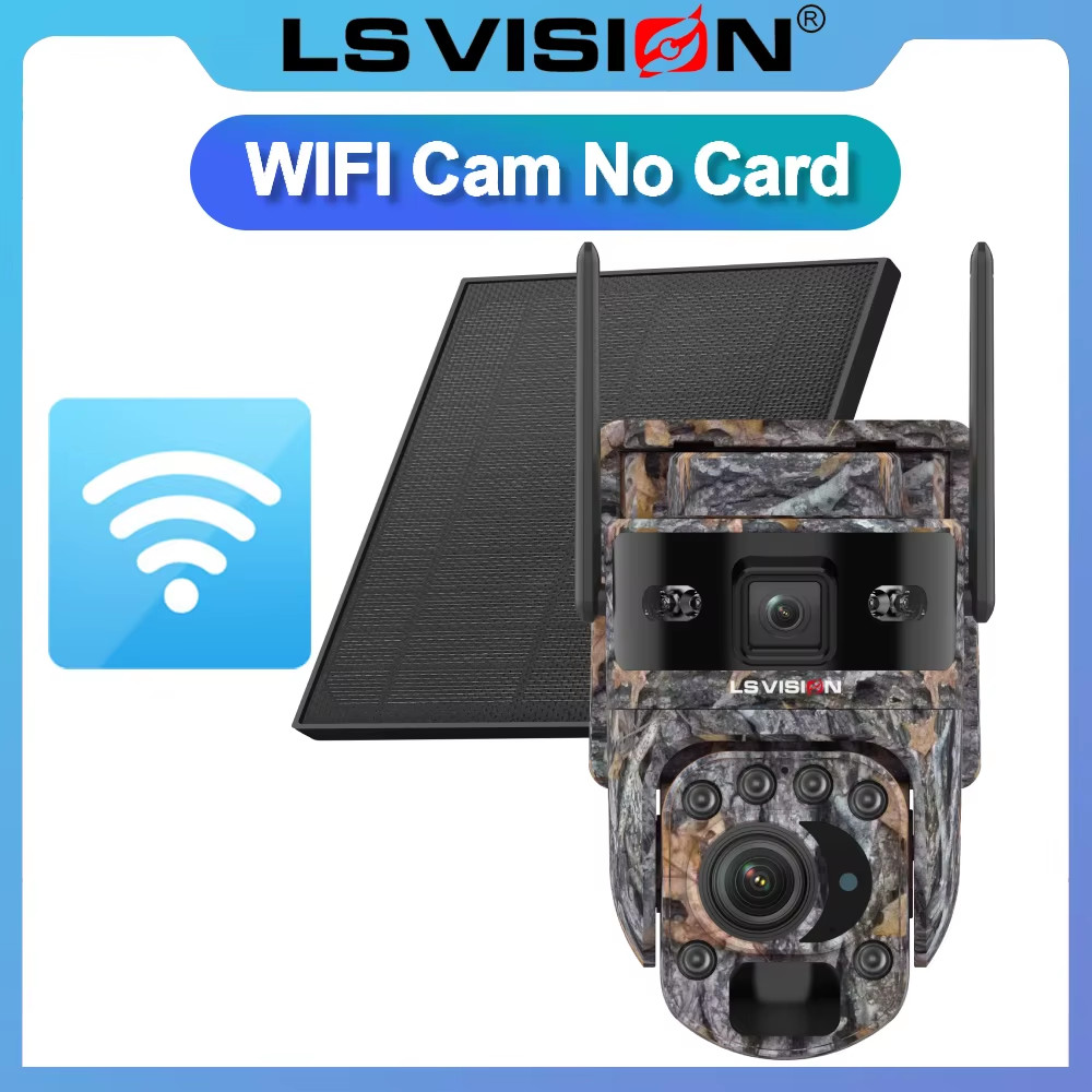 LS VISION 12MP 4G/ WiFi Solar Security Camera 60X Zoom Outdoor Camouflage PTZ Ba