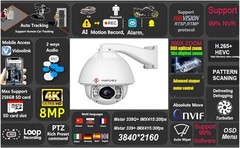 Auto Tracking PTZ IP Live Camera 36x Optical Zoom 8mp 3840×2160 Outdoor IP66