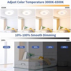 UprizeP RGB LED Ceiling Light, with Bluetooth Speaker, 24W 11.5 inch, White