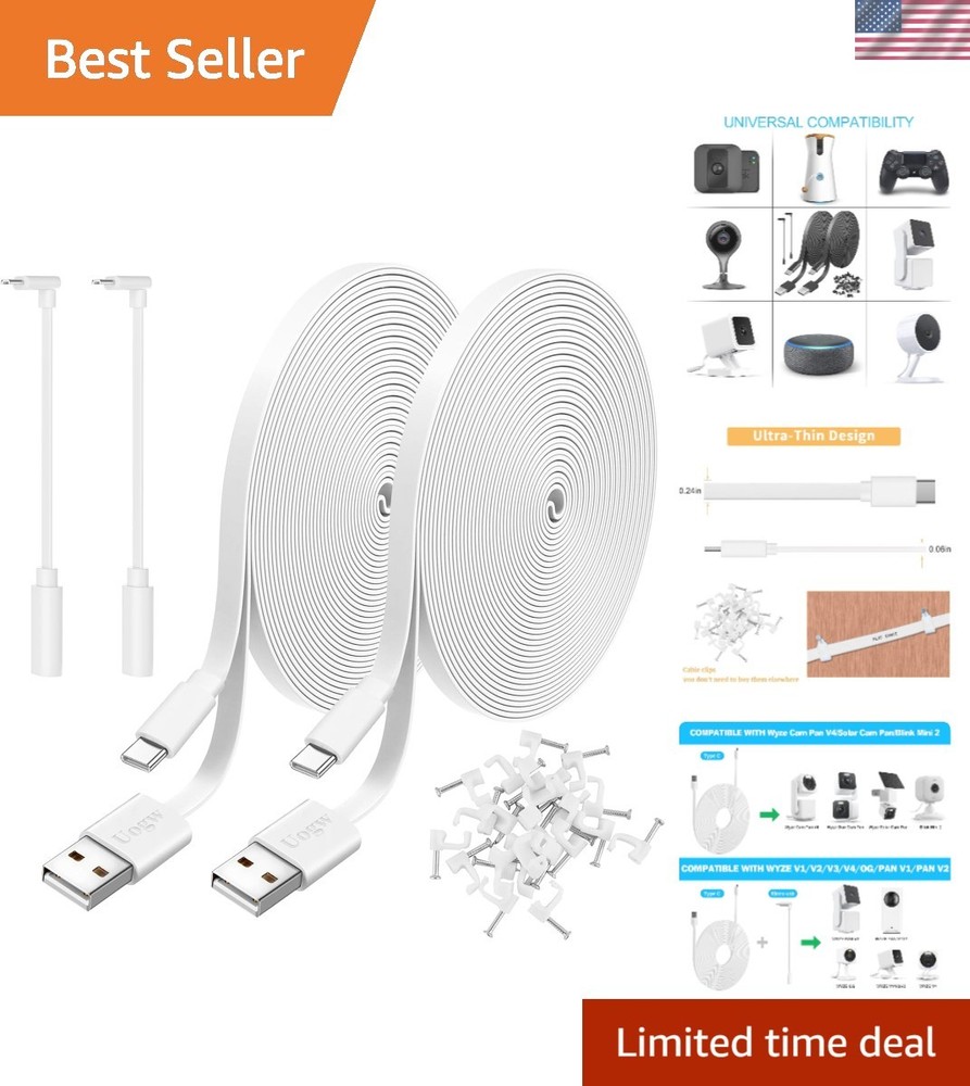 Flat Design 10FT Extension Cables for Better Security Camera Placement – 2 Count