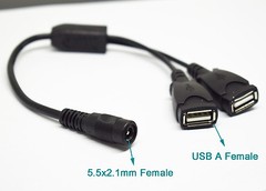50pcs DC Power 5.5×2.1mm Female to Dual USB 2.0 Female Splitter Adapter Cable
