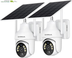 SEHMUA 2K Solar Security Cameras Wireless Outdoor, 2 Pack 360° View Pan/Tilt Wif