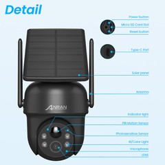 Wireless Security Camera System Solar Panel Battery 3MP PTZ 2Way Audio Outdoor