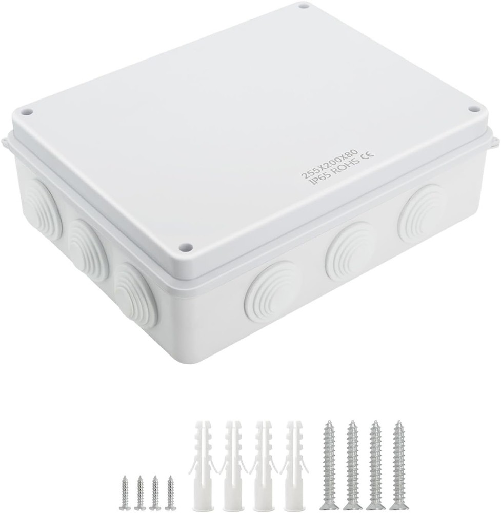 LeMotech Junction Box, ABS Plastic IP65 10″ x 7.9″ x 3.1″ (1pc), White
