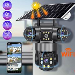 3 Lens 12MP Solar Battery Home Security Camera Outdoor Wifi Wireless PTZ CCTV US