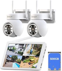 （1ZP）VORGUT Wireless Security Camera System 10” LCD 2CAMS x 3MP PTZ NVR 500G HDD