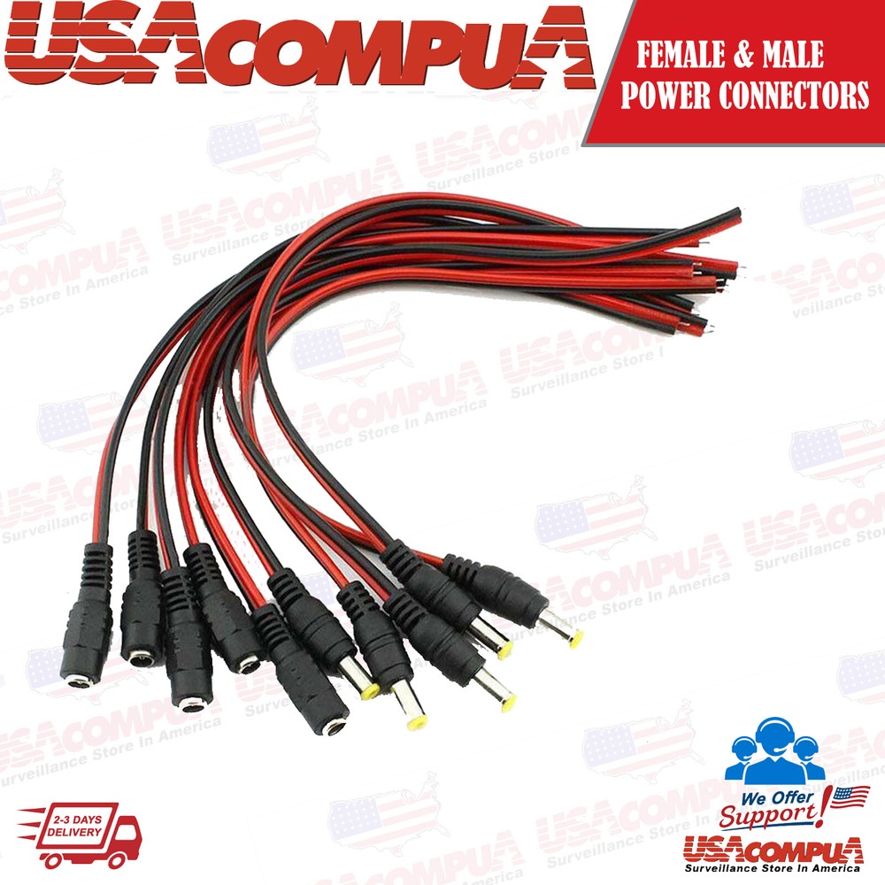 5pair 12V 5.5×2.1mm Male + Female DC Power Socket Jack Connector Cable Plug Wire