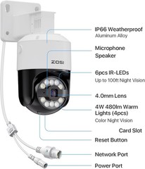ZOSI 5MP/4K POE Security IP Camera Audio Auto Track Color Night Vision AI Detect