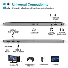 Kyy Portable Monitor 15.6Inch 1080P Fhd Usb-C Hdmi Computer Display Hdr Ips