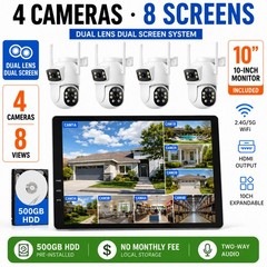 CAMCAMP Wireless Security Camera System with 10.1″ Monitor Dual Lens PTZ CCTV 2K