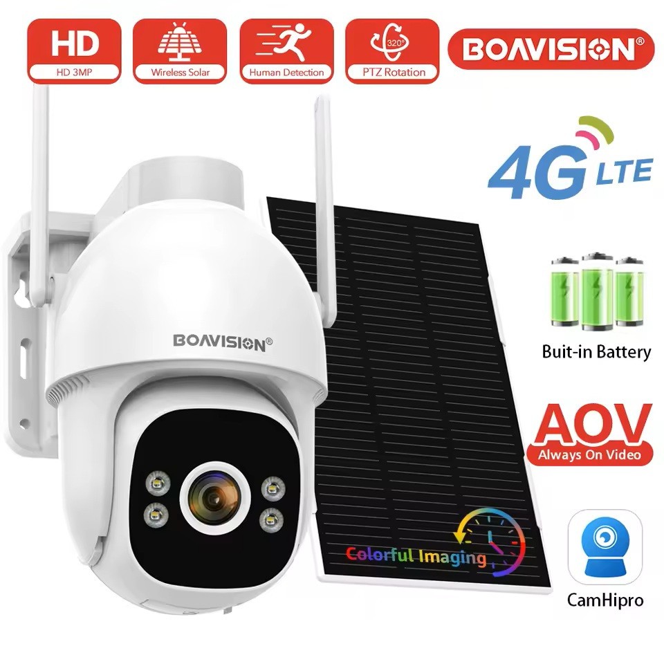 8W Solar Security Cameras Wireless Outdoor, AOV 24/7 Recording Cameras 4G LTE
