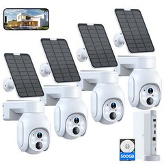 Wireless Solar Powered Security Camera System Outdoor 4MP PTZ Cameras NVR HDMI