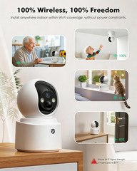 Battery Powered Indoor Camera Wireless 2 Pack, PTZ Pet Camera with 6000Mah Recha
