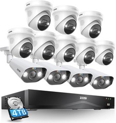 ZOSI 16CH 4K 8MP POE Security Camera System NVR 4TB Audio AI Car Detect H.265+