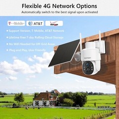 4G LTE Cellular Security Camera, No WiFi Solar Powered Camera includes SIM Card