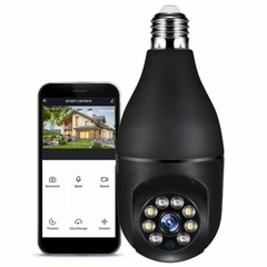 Black WiFi Bulb Camera – 1080P HD, 355° Pan, 90° Tilt, Motion & Alarm Alert