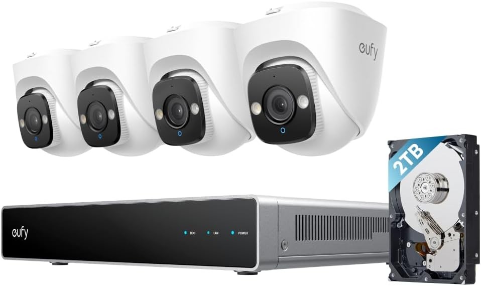 eufy PoE NVR Security System E41 24/7 Recording 2TB HDD 4 4K Turret Cams Outdoor