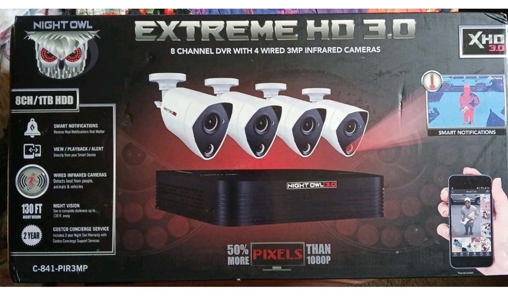 Night Owl C841PIR3MP Indoor/Outdoor 4 3MP Wired Infrared Security Camera System
