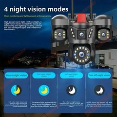 5MP 4 Lens Home Security WiFi Camera Outdoor 10K Wireless 4 Screens 16X Zoom PTZ