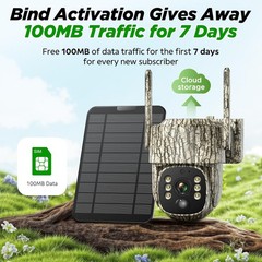 2.5K Wireless Solar Security Camera 4G LTE PTZ CCTV Home Surveillance Trail Cam