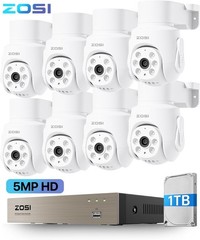 ZOSI 5MP H.265+8CH 1TB DVR Wired Security Camera System 8x 1080P Pan Tilt Camera