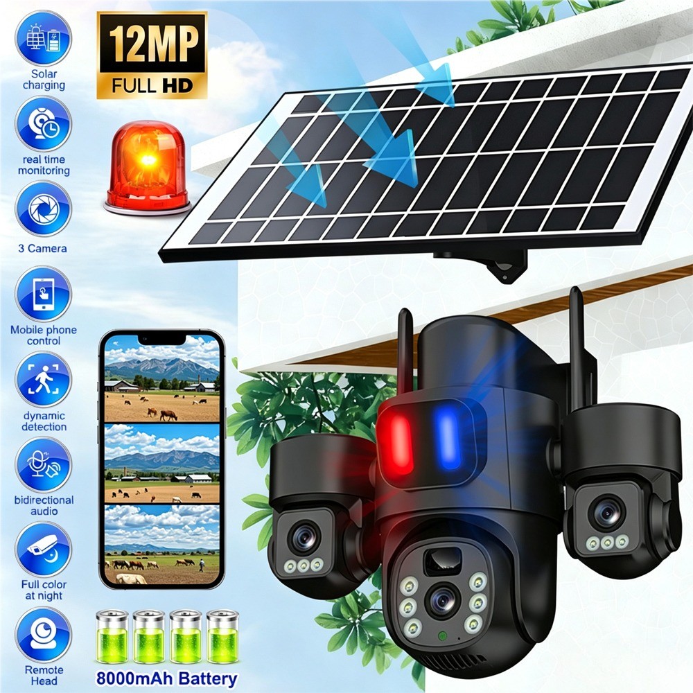 Solar Battery Powered Wireless WiFi Outdoor Pan/Tilt Home Security Camera System