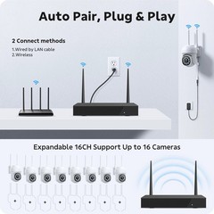 CAMCAMP Wireless Security Camera System 8PC PTZ WiFi Cameras 16CH 4K NVR Audio