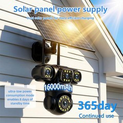 4G SIM 16MP 4 Lens Solar Battery Powered Home Security Camera Outdoor CCTV PTZ
