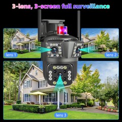 3 Lens HD 1080P WiFi IP Camera Wireless Outdoor CCTV PTZ Home Security IR Cam US