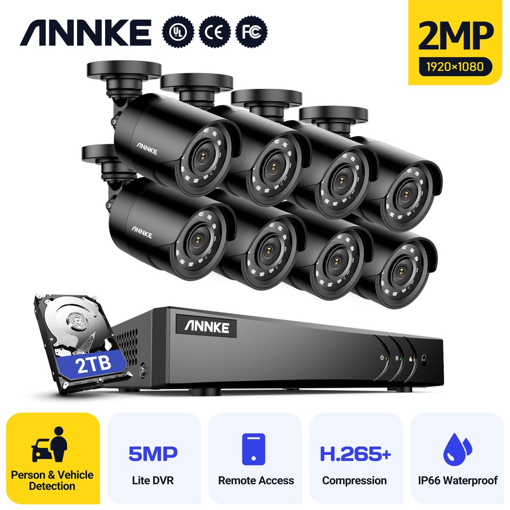 ANNKE H.265+ 5MP Lite HDMI 8CH DVR 1080P CCTV Security Camera System Outdoor IR