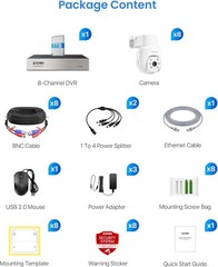 ZOSI 5MP H.265+8CH 1TB DVR Wired Security Camera System 8x 1080P Pan Tilt Camera