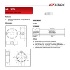 Hikvision DS-1260ZJ Wall Mount Bracket Junction Box for Select Bullet IP Cameras