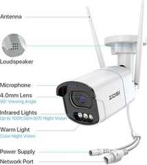 ZOSI 4MP 2.5K Add-On Security WiFi IP Wireless Only Work NVR Camera 2-Way Audio