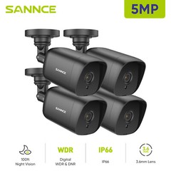 SANNCE 4X HD 5MP Bullet Home Security Camera Outdoor Night Vision IP66 CCTV
