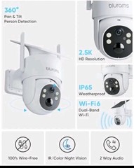 blurams 2.5K Pan/Tilt Security Cameras Wireless Outdoor, 100% Wire-Free Outdoor