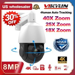 Vikylin 4K 8MP 40X 25X 18X PTZ 360° IP Camera IR POE Mic Auto Tracking CCTV NDAA