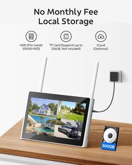 Wireless Security Camera System 10″ LCD Monitor WiFi NVR with 500GB HDD, 4xCams