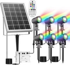 CLY Solar 6 in 1 RGB Spotlights Outdoor Garden, 10 Colors 12 Modes Solar Gard…