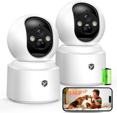 Battery Powered Indoor Camera Wireless 2 Pack, PTZ Pet Camera with 6000Mah Recha