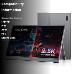 Arzopa 16.1 180Hz 2.5K Portable Monitor 2560X1440 Qhd 107 Srgb Kickstand