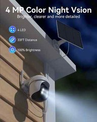 Wireless Solar Powered Security Camera System Outdoor 4MP PTZ HDMI NVR 64G Lot